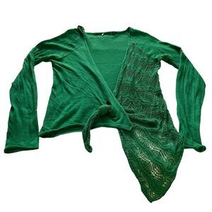 Anthropologie Knitted and Knotted green linen blend wrap open front sweater S